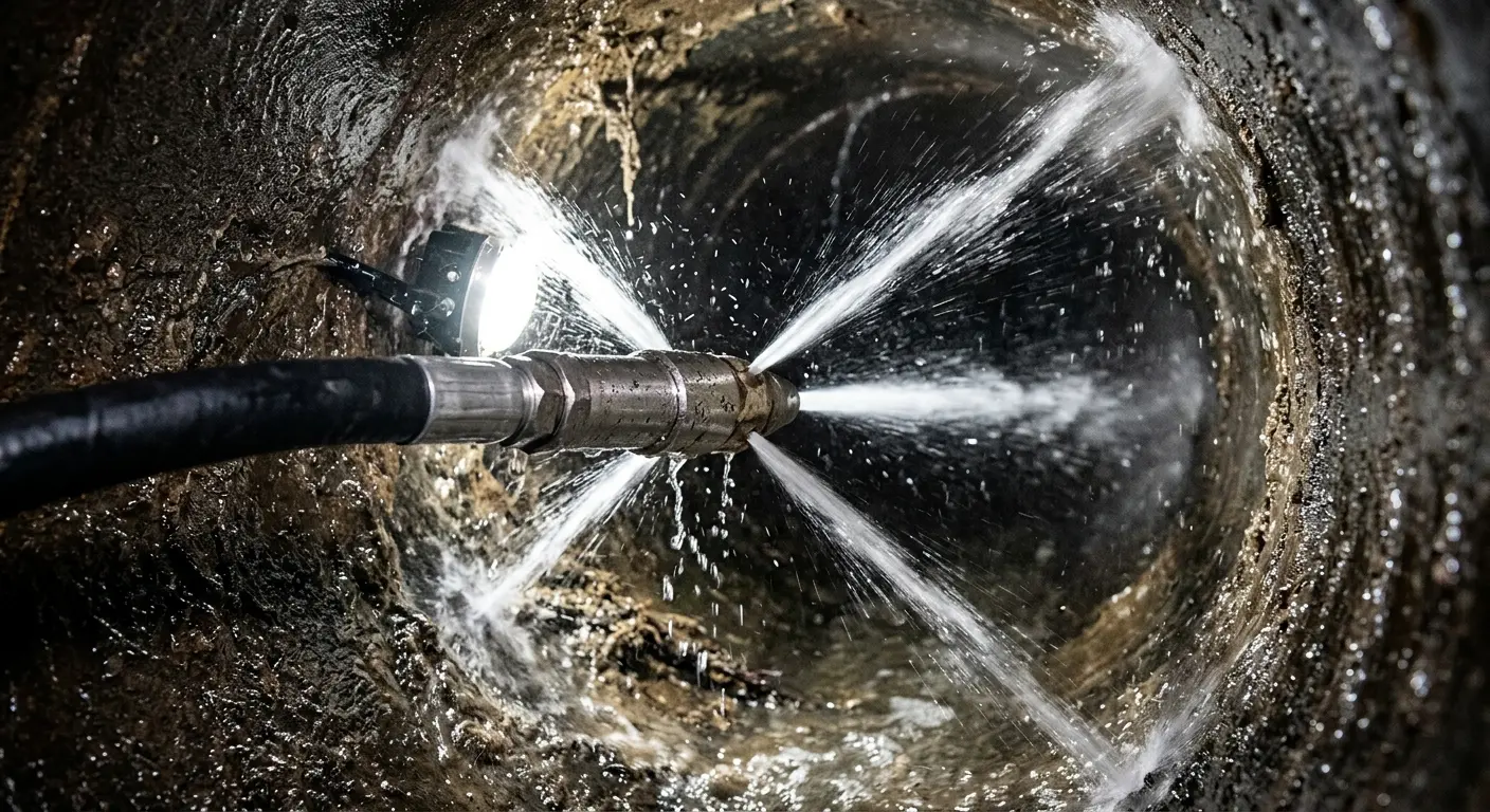 High-pressure hydro jetting nozzle cleaning sewer pipe for Storm Drain Cleaning in Lovejoy